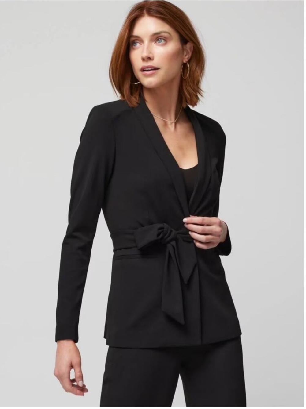 WHBM Black Single Snap Belted Closure Knit Blazer size 12
